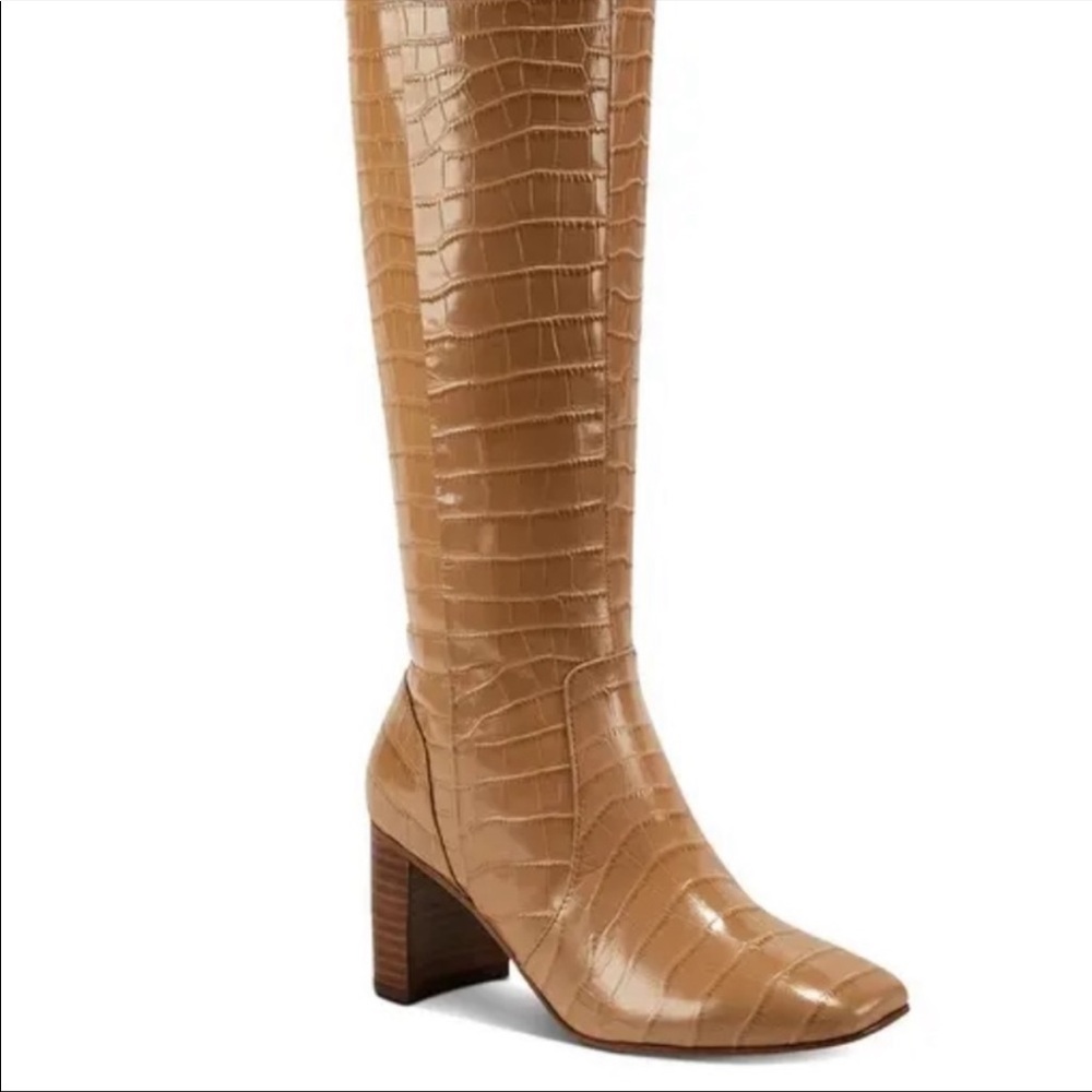 MARC FISHER LEATHER RAGANA CROC BOOT IN DARK NATURAL